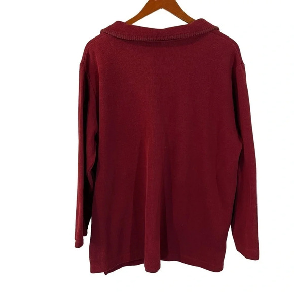 Bobbie Brooks Sweater Plus Size 18W 20W Red Flower Embroidered Collared Knit Top - Picture 2 of 8